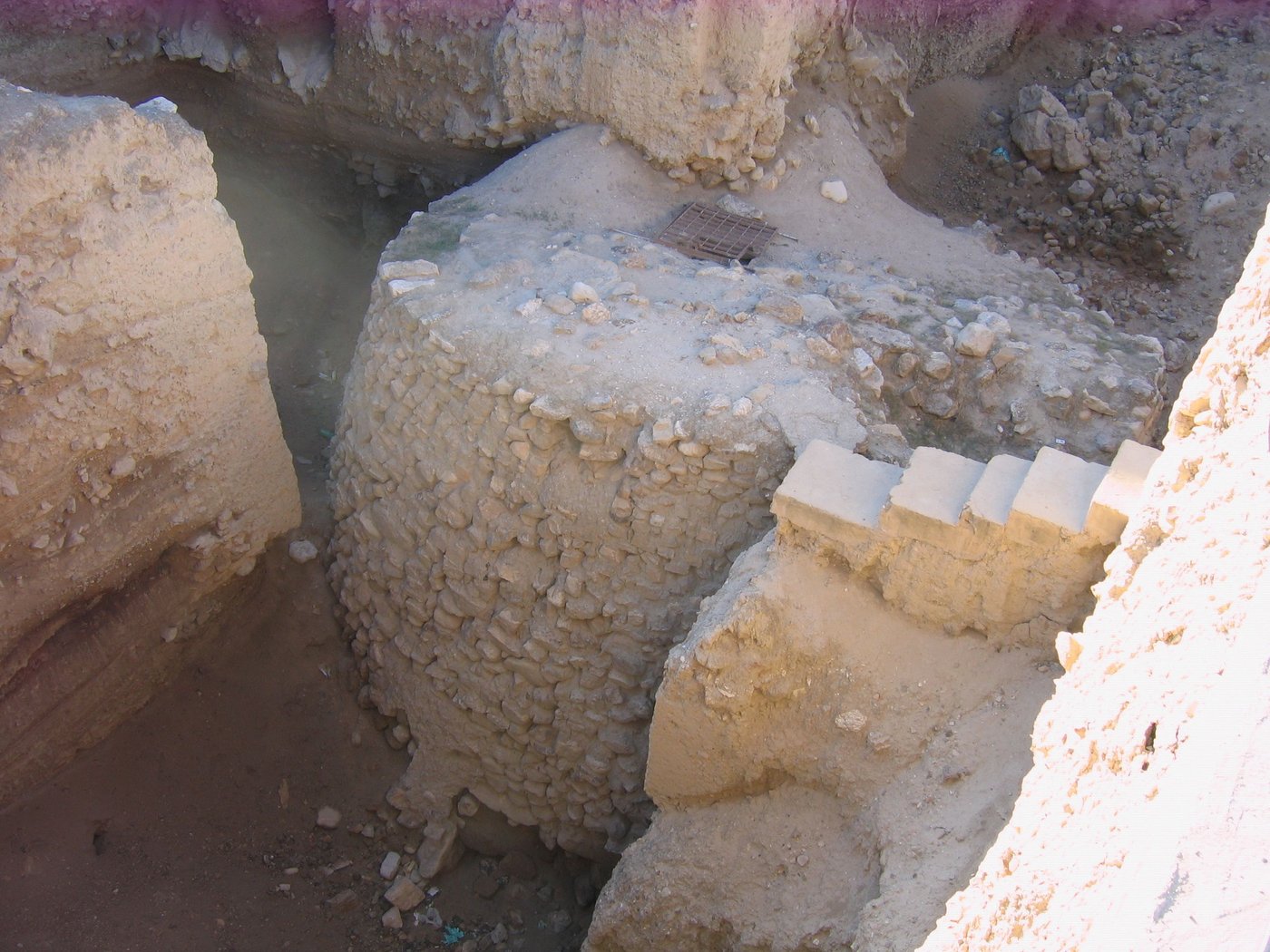 Excavated round stone tower of ancient Jericho