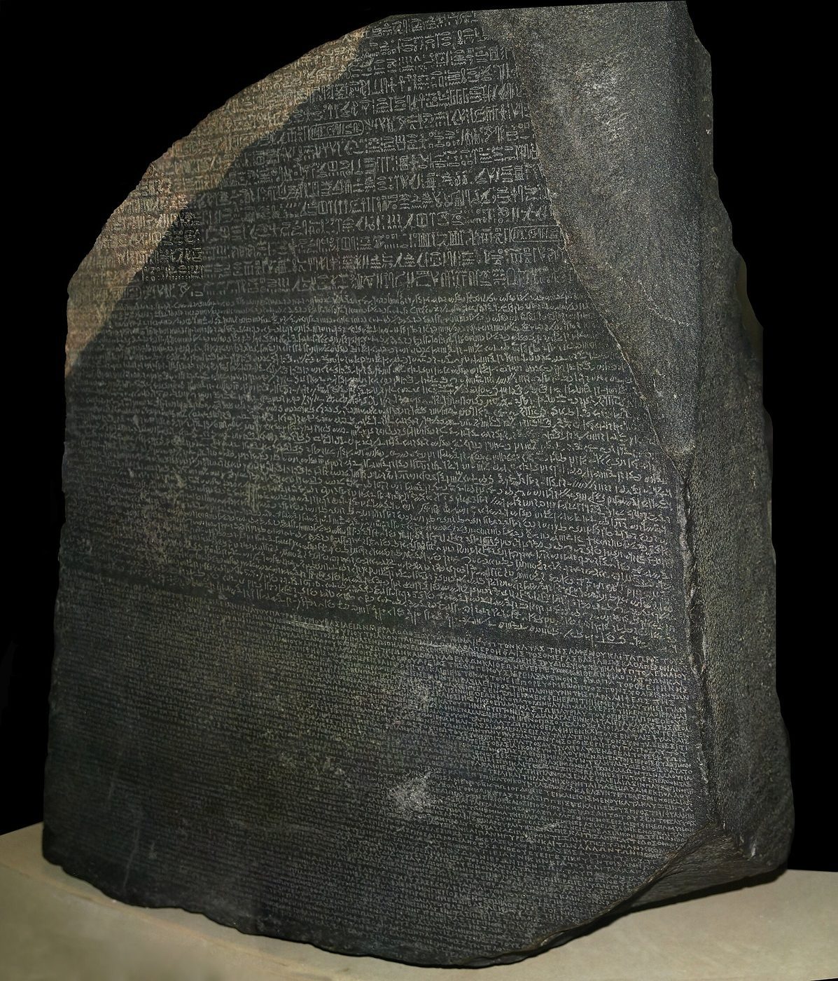 The Rosetta Stone today, used as a witness to a decree issued at Memphis.