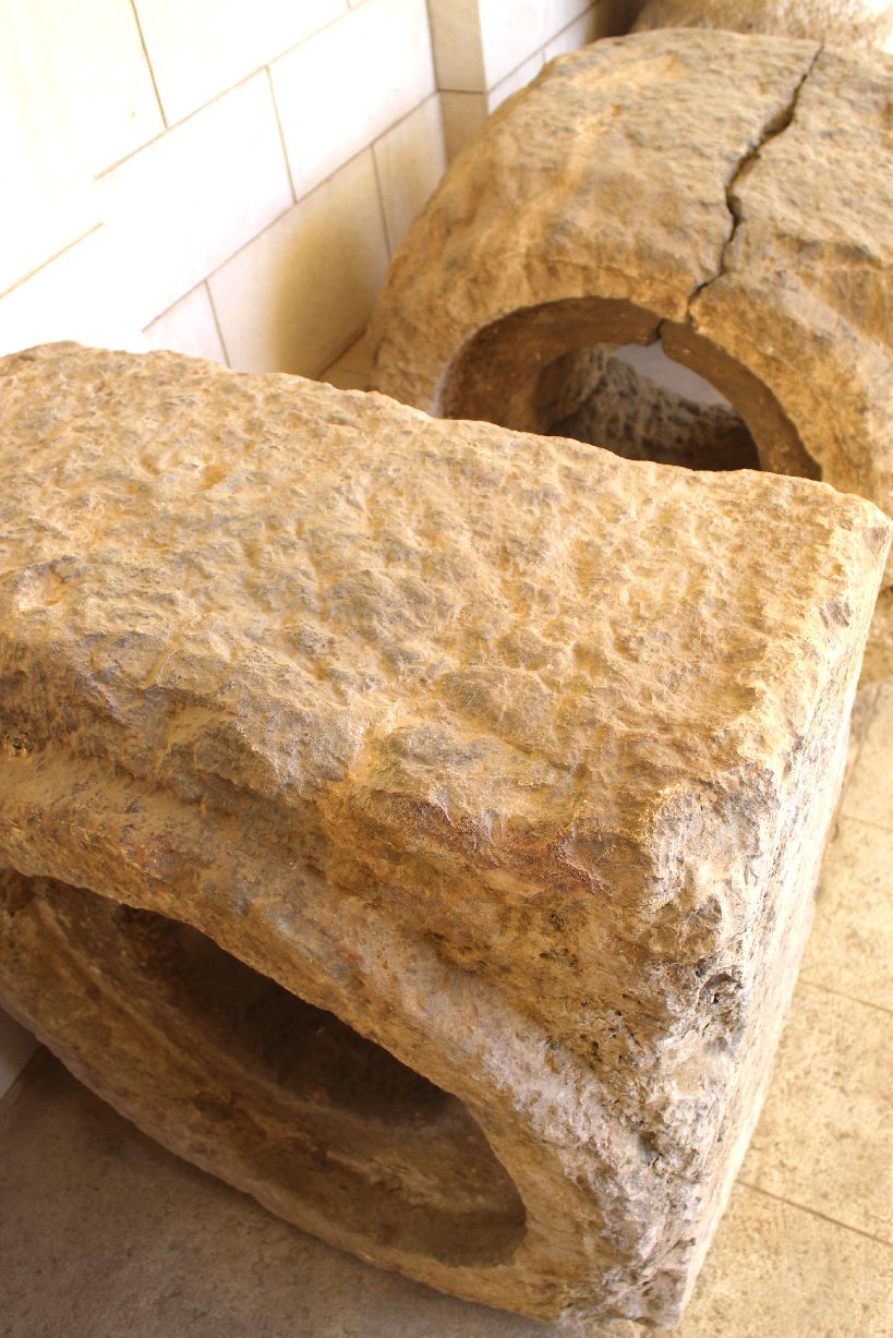 Limestone pipes from the aqueduct of Solomon's Pools, showing the hollow apertures through which water flowed.