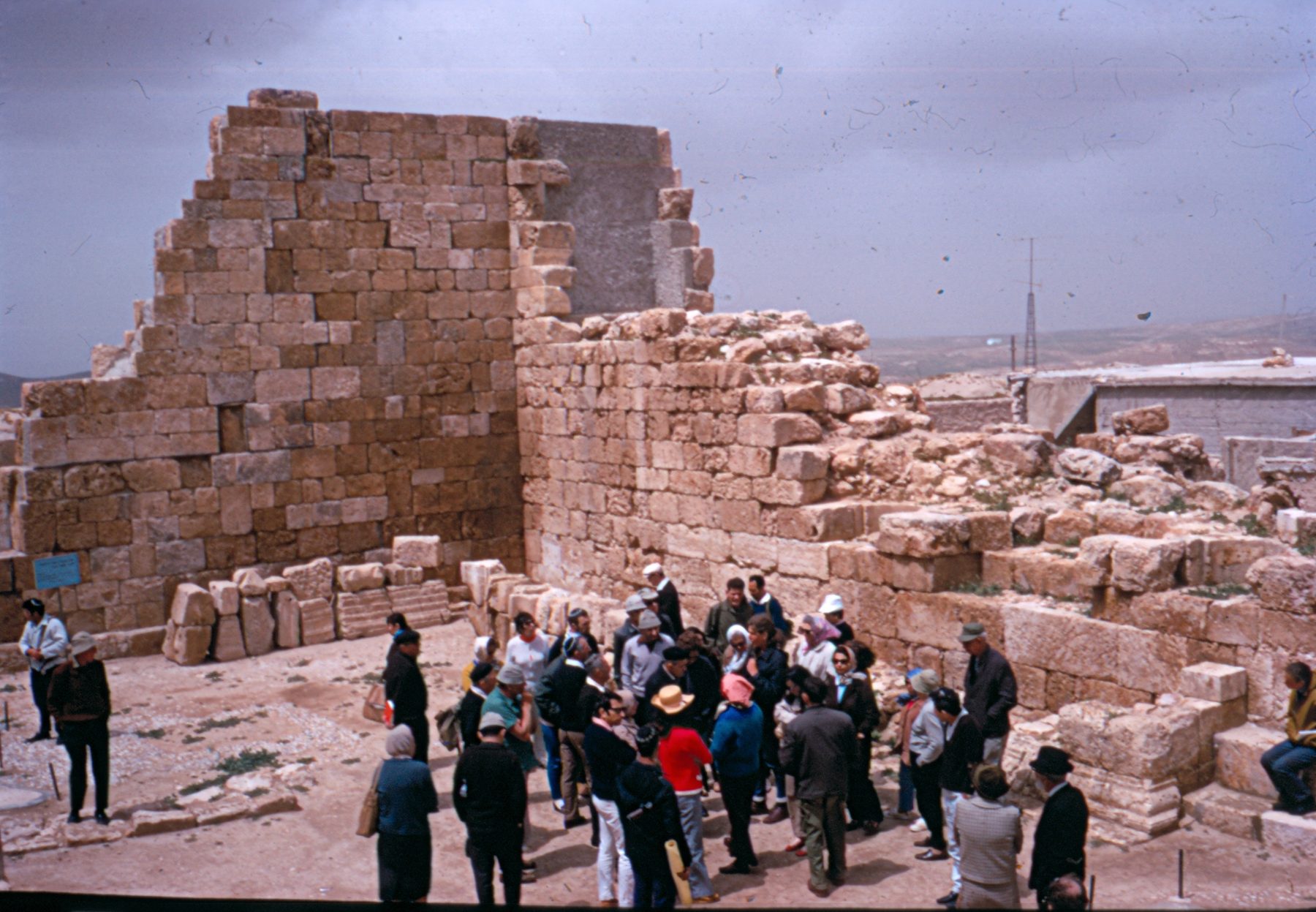 The ancient synagogue building at Eshtemoa (Samu), southern Hebron hills, showing its massive dressed-stone walls