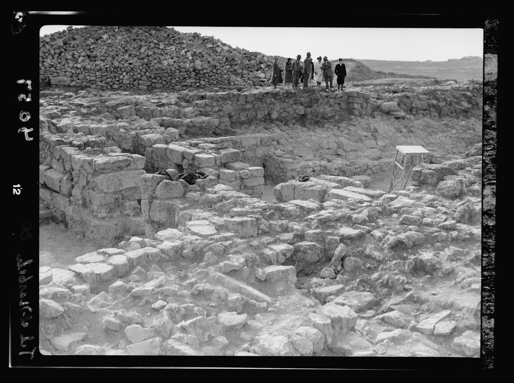 The excavated four-chambered gate and casemate wall at Tell en-Nasbeh, viewed from the east.