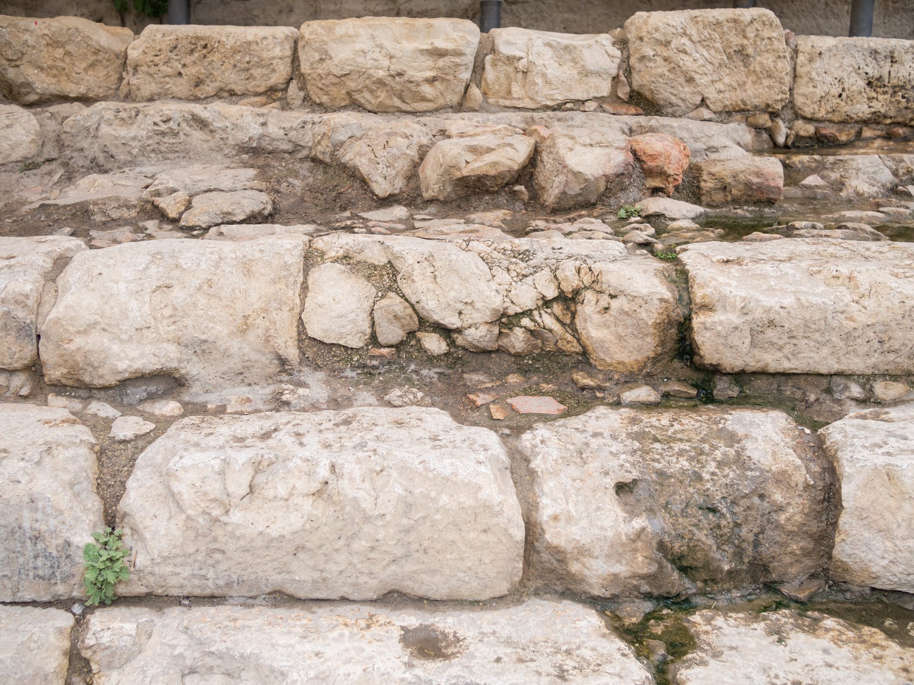 Close-up of stepped stone construction at the Pool of Siloam, City of David.