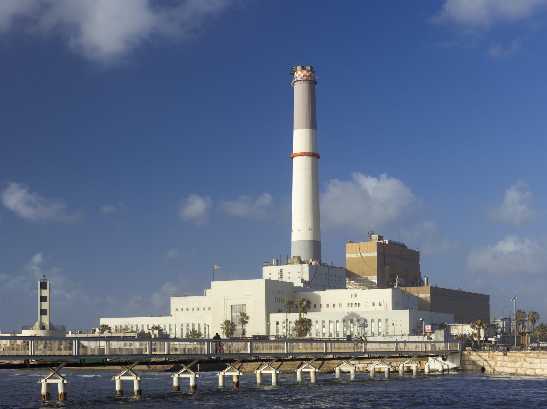 The Reading Power Station on the Tel Aviv coastline, its brick chimney rising above the Yarkon estuary.
