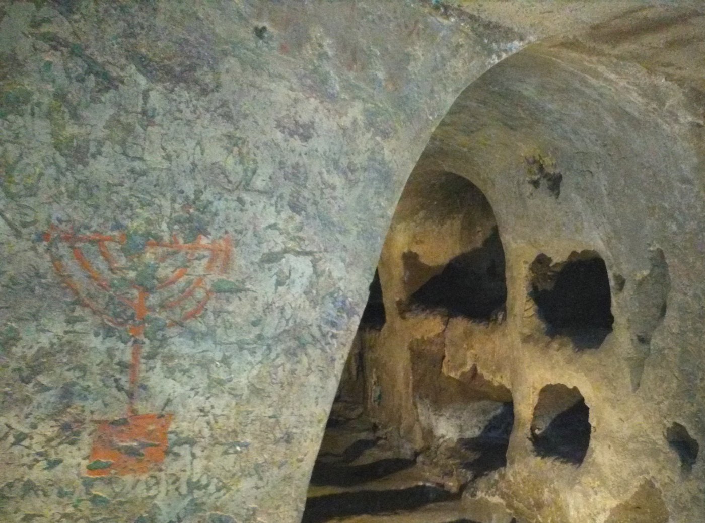 Interior passage of an ancient rock-cut Jewish catacomb.