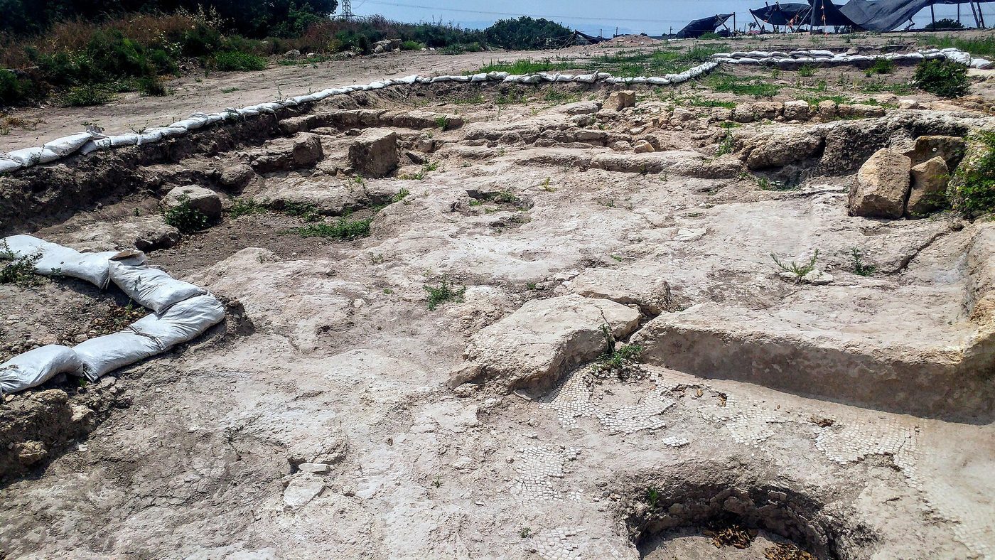 Excavated stone remains at ancient Usha in Israel.