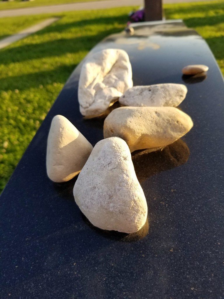 Jewish headstones with pebbles in a Winnipeg cemetery.
